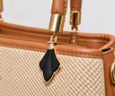 Women's Woven & Faux Leather Hand and Shoulder Bag with Key Charm on a Chain