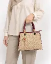 Women's Woven & Faux Leather Hand and Shoulder Bag with Key Charm on a Chain