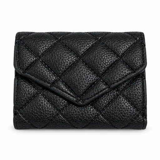 [9302-BLA] Women’s Faux Leather Envelope Wallet with Quilted Diamond Pattern (Black)