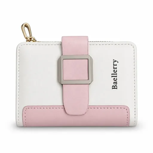 [WHPI] Women’s White and Pink Faux Leather Wallet with Zip Coin Pocket