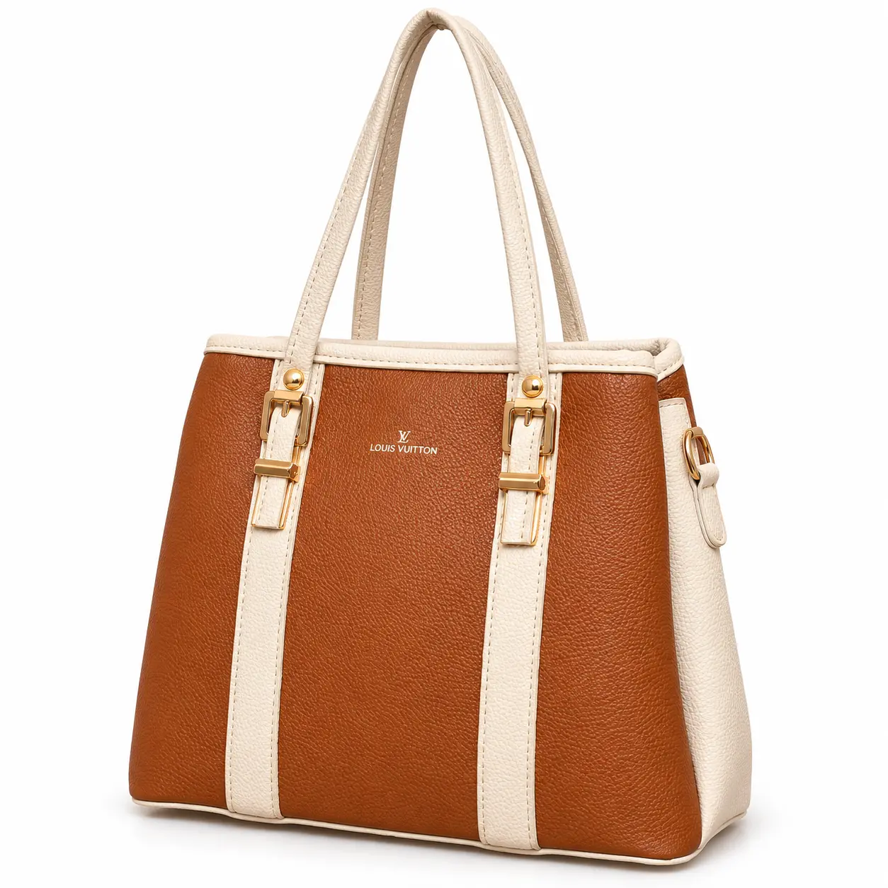 Women's Faux Leather Hand and Shoulder Bag with 3 Compartments and Extra Strap