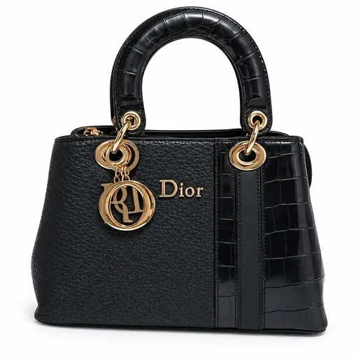 [9501-L-BLA] Women's Faux Leather Top-Handle Handbag with Raised Side Details and Metal Charms (Black)