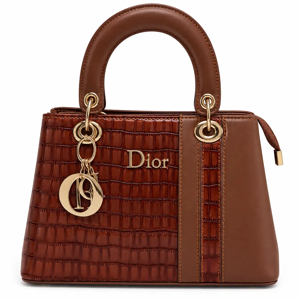 Women's Faux Leather Top-Handle Handbag with Raised Side Details and Metal Charms