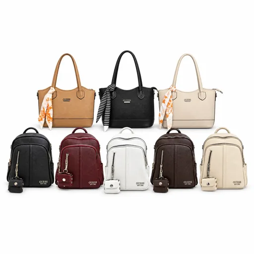 Women’s Faux Leather Bag Combo: Hand & Shoulder Bag with Scarf and Backpack with Small Pouch