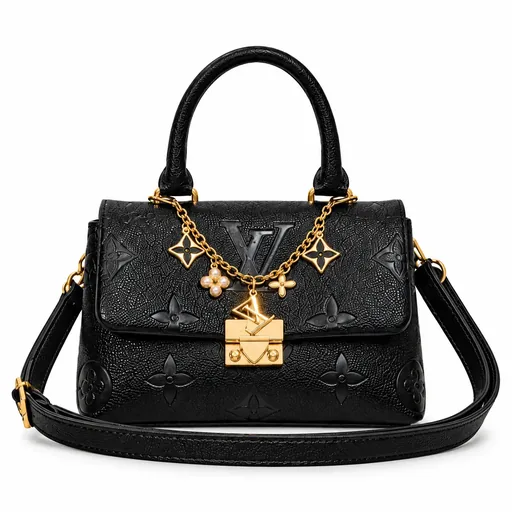 [3141-BLA] Oriana Women’s Embossed Faux Leather Top-Handle and Crossbody Bag (Black)