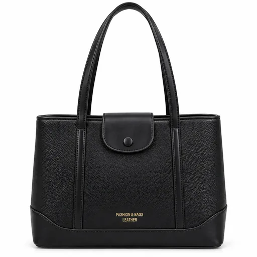 [3148-BLA] Women’s Large Faux Leather Shoulder Bag with Zip and Magnetic Flap (Black)
