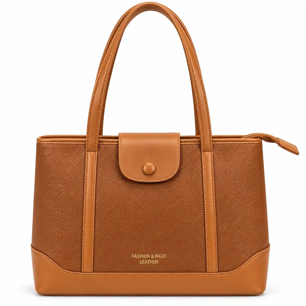 Women’s Large Faux Leather Shoulder Bag with Zip and Magnetic Flap
