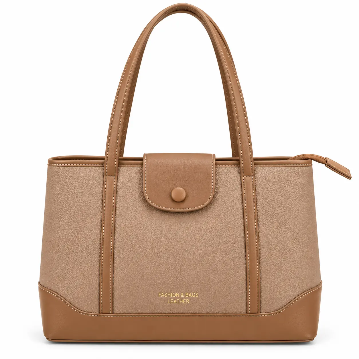 Women’s Large Faux Leather Shoulder Bag with Zip and Magnetic Flap