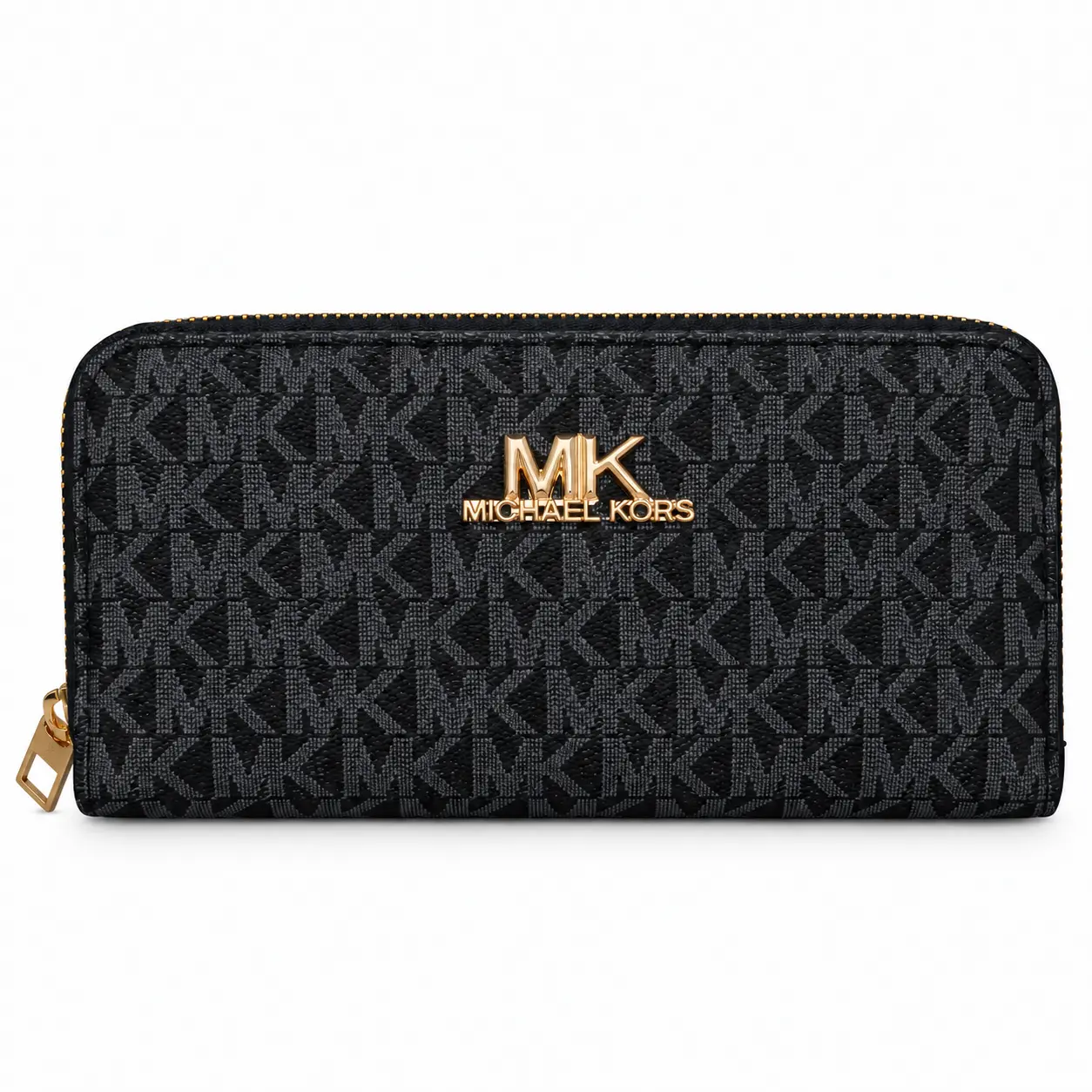 [7608-2-BLA] Rivana Women’s Long Zip Wallet in Canvas and Faux Leather (Black)