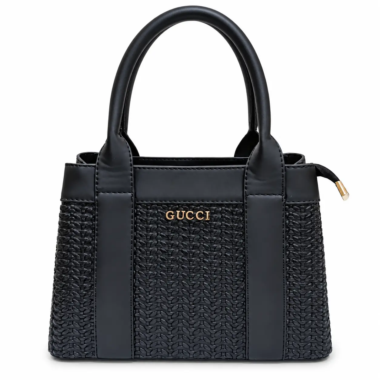Women’s Faux Leather Top-Handle Handbag with a Raised Interlaced Pattern