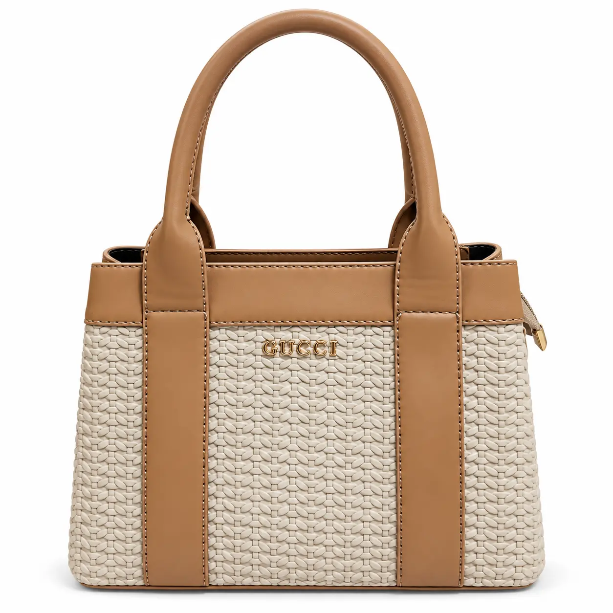 Women’s Faux Leather Top-Handle Handbag with a Raised Interlaced Pattern