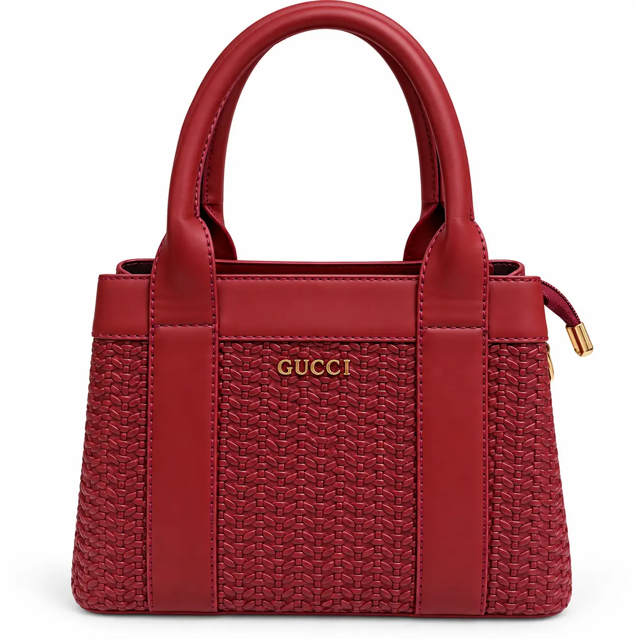 Women’s Faux Leather Top-Handle Handbag with a Raised Interlaced Pattern