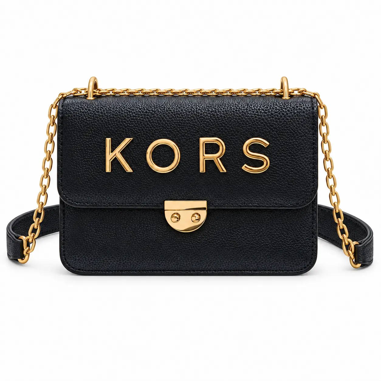 [2852-BLA] Women’s Faux Leather Crossbody and Shoulder Bag with Chain and Front Clasp (Black)