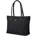 Mosaic Large Canvas and Faux Leather Tote Bag with Interlaced Geometric Pattern