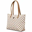 Mosaic Large Canvas and Faux Leather Tote Bag with Interlaced Geometric Pattern