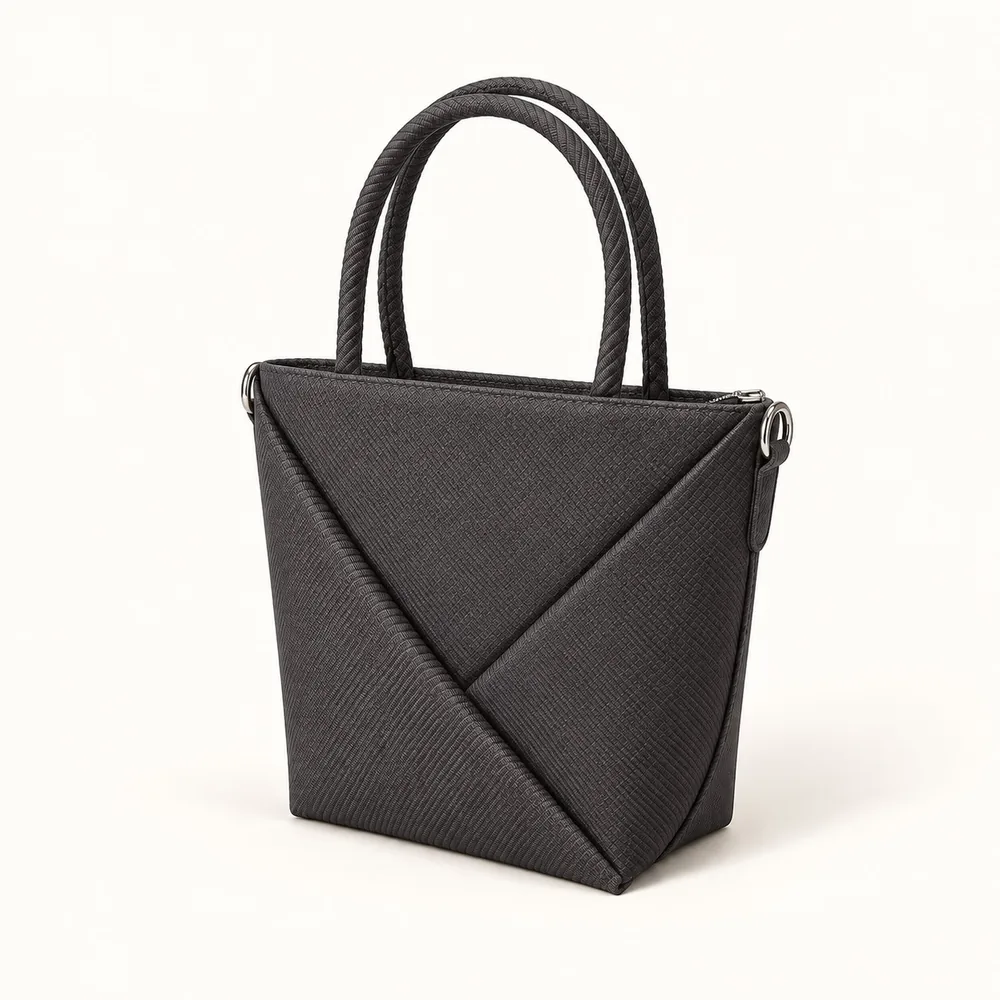 [012225-BLA] Women's Mini Woven Fabric Top-Handle Bag with Scarf and Crossbody Strap (Black)