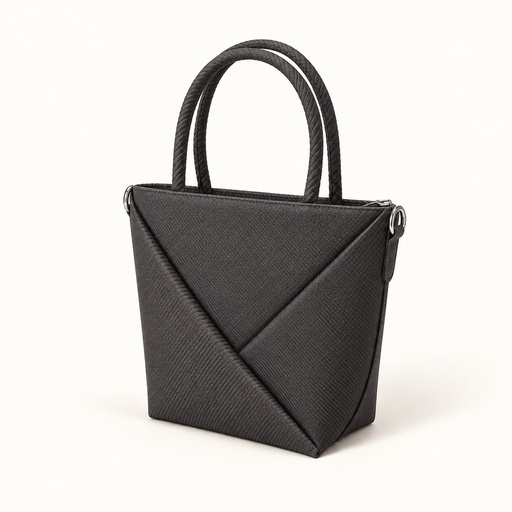 [012225-BLA] Women's Mini Woven Fabric Top-Handle Bag with Scarf and Crossbody Strap (Black)