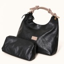 Women's Soft Faux Leather Hobo Shoulder Bag Set with Zip Pouch and Mini Bag