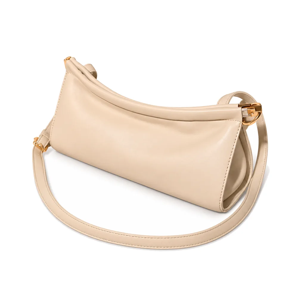 Soft Slouchy Shoulder Bag with Curved Top Zip and Buckle Strap