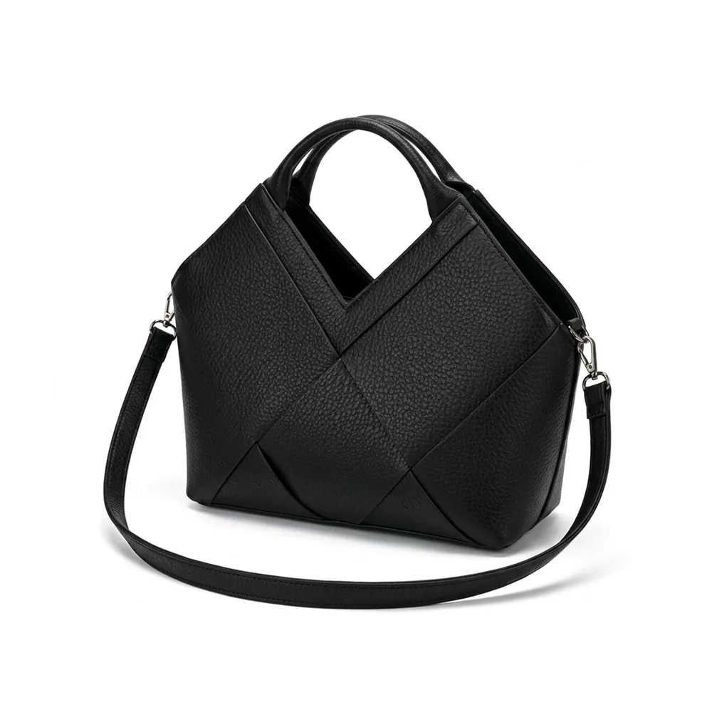 Women's Geometric Panel Tote Bag with Crossbody Strap