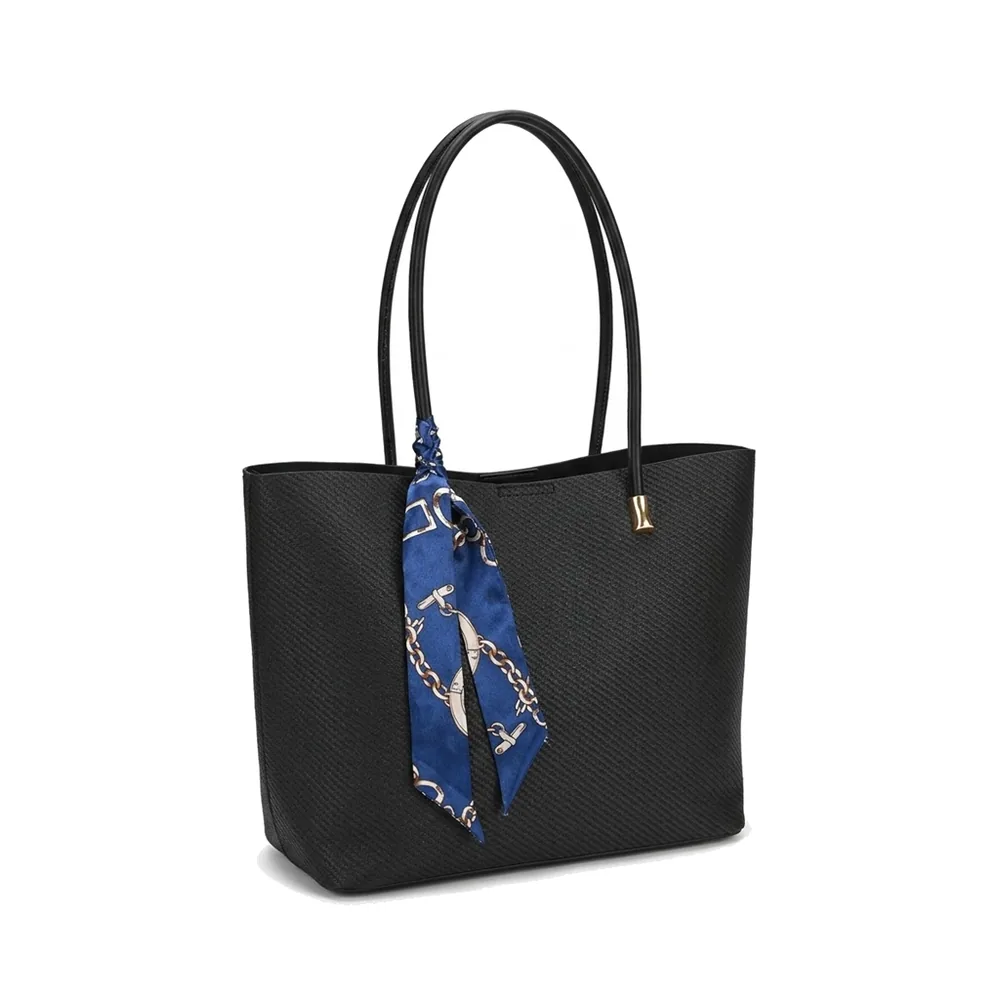 Canvas Tote Bag with Printed Twilly Scarf and Gold-Tone Details