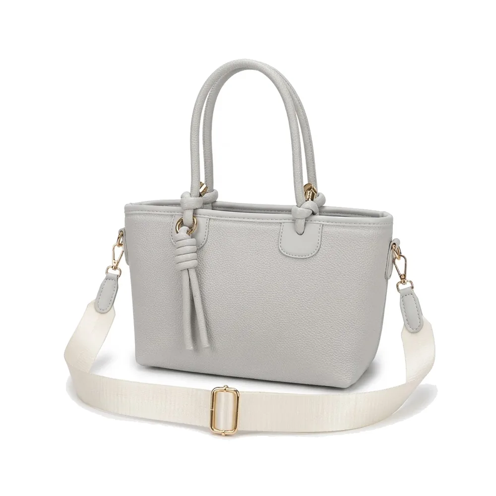 Structured Handbag with Knotted Handles and Wide Crossbody Strap