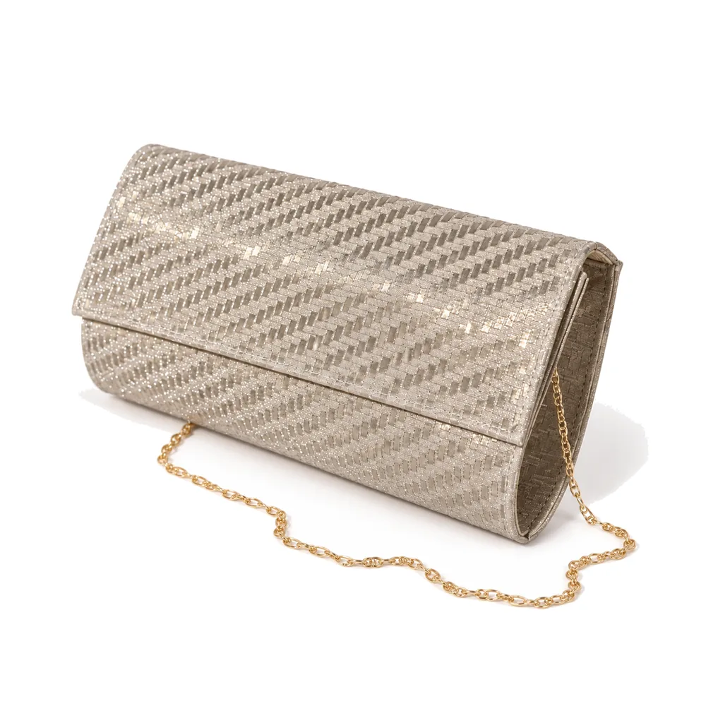Women's Glitter Lattice Flap Evening Clutch with Chain Strap