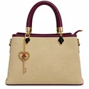 Women's Woven & Faux Leather Hand and Shoulder Bag with Key Charm on a Chain