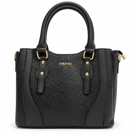 [9655-BLA] Women's Classic Pebbled Faux Leather Top-Handle Handbag with 3 Compartments and Long Strap (Black)