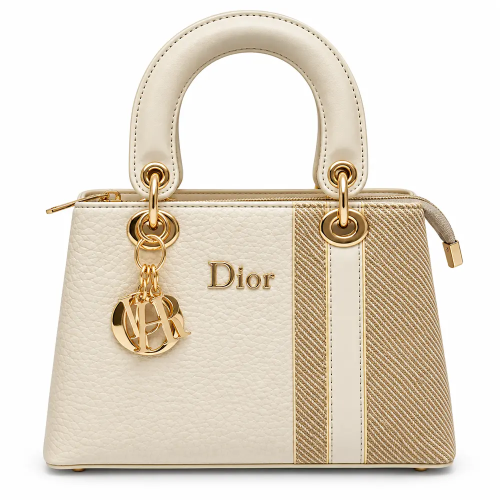 Women's Faux Leather & Woven Top-Handle Handbag with Side Detailing and Metal Charm