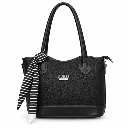 [3135-BLA] Women's Faux Leather Top-Handle Handbag with Scarf and Long Strap (Black)