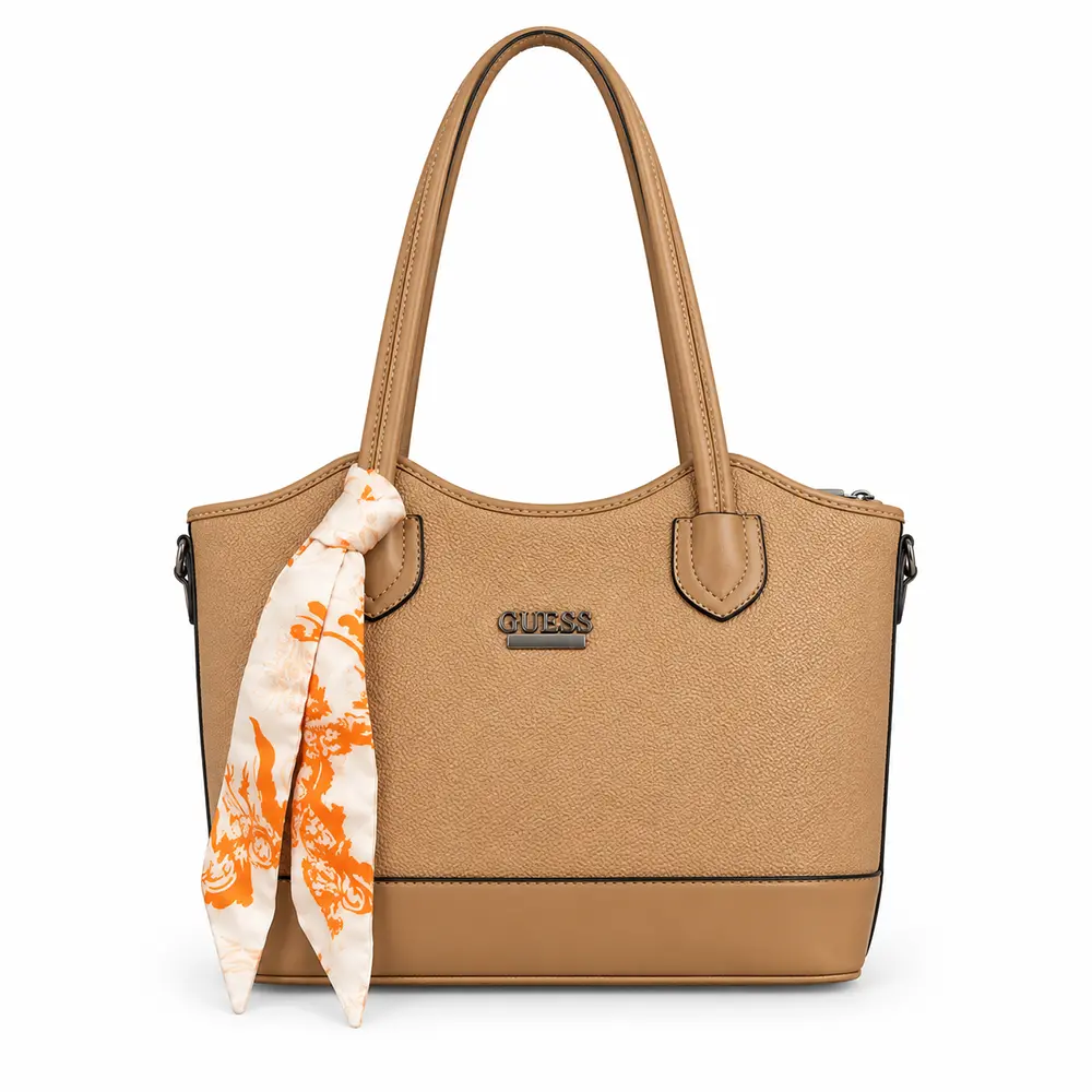Women's Faux Leather Top-Handle Handbag with Scarf and Long Strap