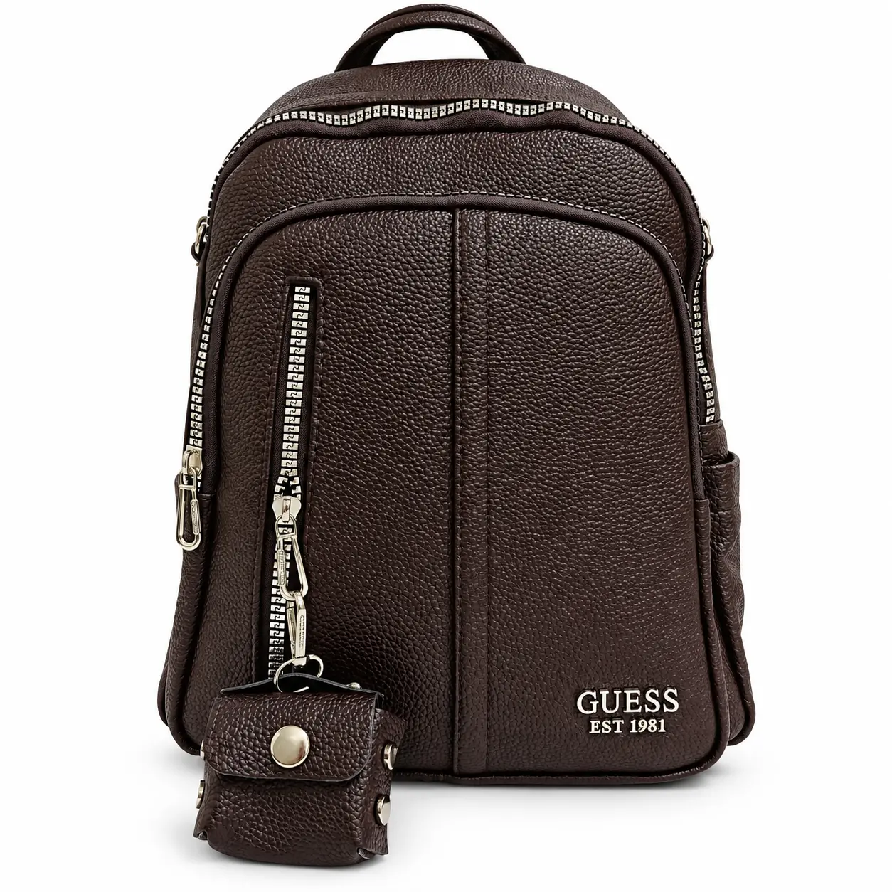Women’s Faux Leather Backpack with Pockets and Small Pouch