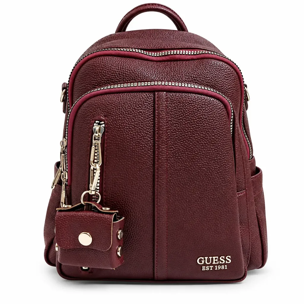 Women’s Faux Leather Backpack with Pockets and Small Pouch
