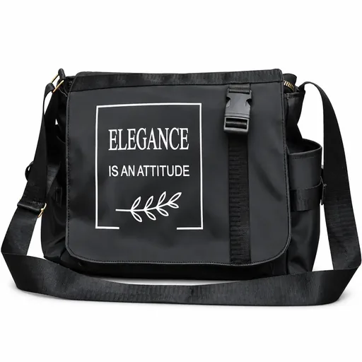 [9716-BLA] Women's Waterproof Polyester Shoulder & Crossbody Bag with Multiple Pockets (Black)