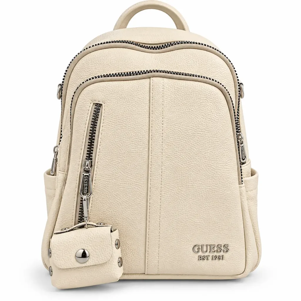 Women’s Faux Leather Backpack with Pockets and Small Pouch