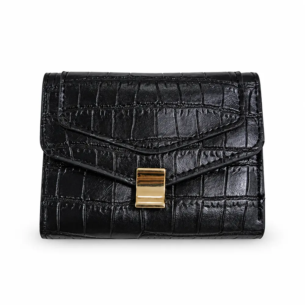 [9276] Women’s Faux Leather Croc-Pattern Wallet with Gold-Tone Clasp