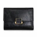Women’s Faux Leather Wallet with Cross-Stitch Detailing and Gold-Tone Clasp