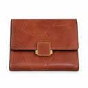 Women’s Faux Leather Wallet with Cross-Stitch Detailing and Gold-Tone Clasp
